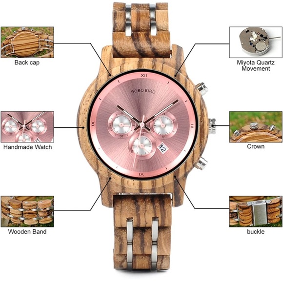 WOMANS PINK WOODEN FASHION WORK WATCH NEW - Picture 10 of 10